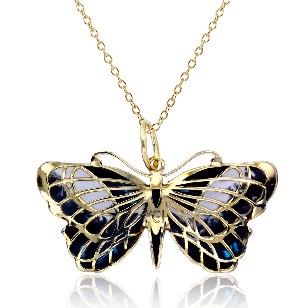 14K Yellow Gold Enamel 28.5x19mm Butterfly 18"Necklace