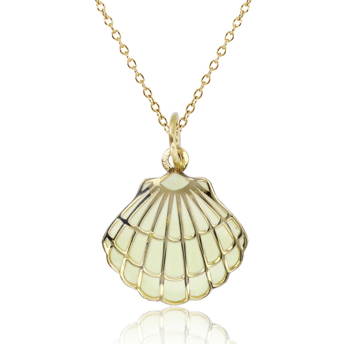 14K Yellow Gold Enamel 20x15mm Shell 18"Necklace