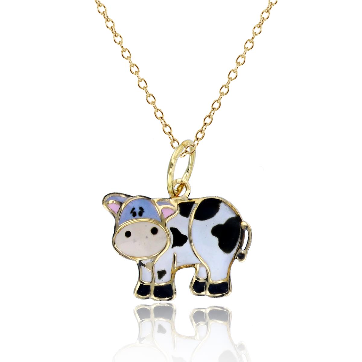 14K Yellow Gold Enamel 17x16mm Cow 18"Necklace