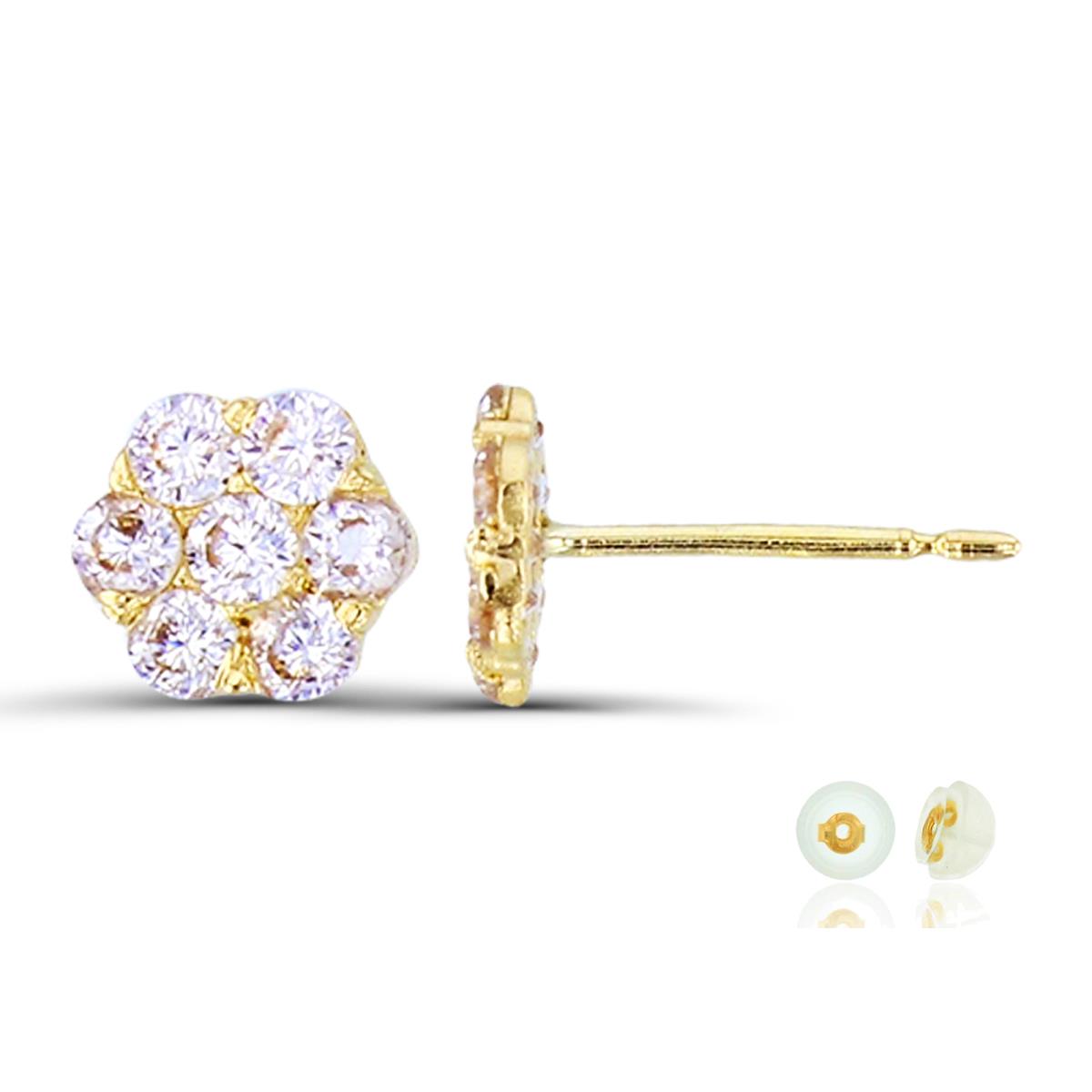 14K Yellow Gold Cluster Flower Stud Earring with Silicone Back