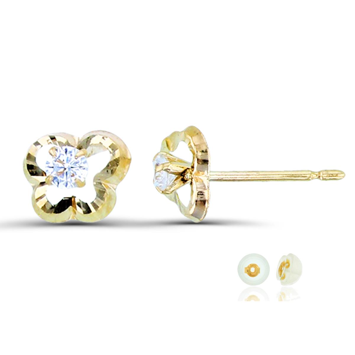 14K Yellow Gold 2mm Rd CZ DC Butterfly Stud Earring with Silicone Back
