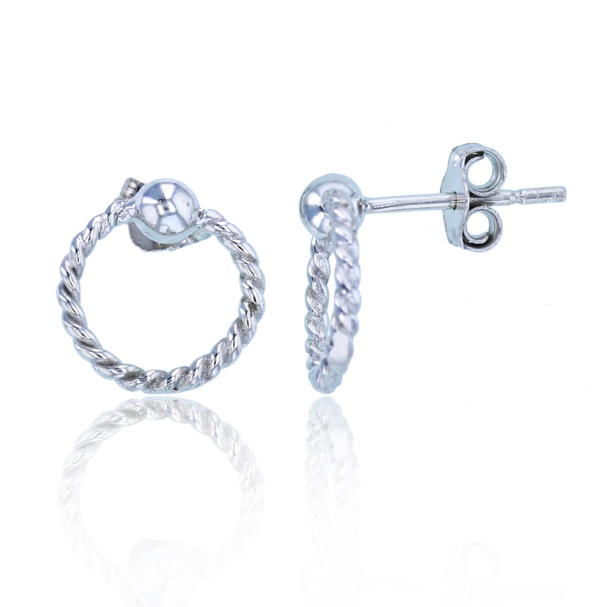 Sterling Silver Rhodium Twisted Open Circle with Bead Studs