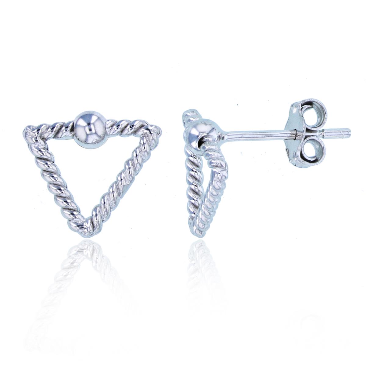 Sterling Silver Rhodium Twisted Open Triangle with Bead Studs
