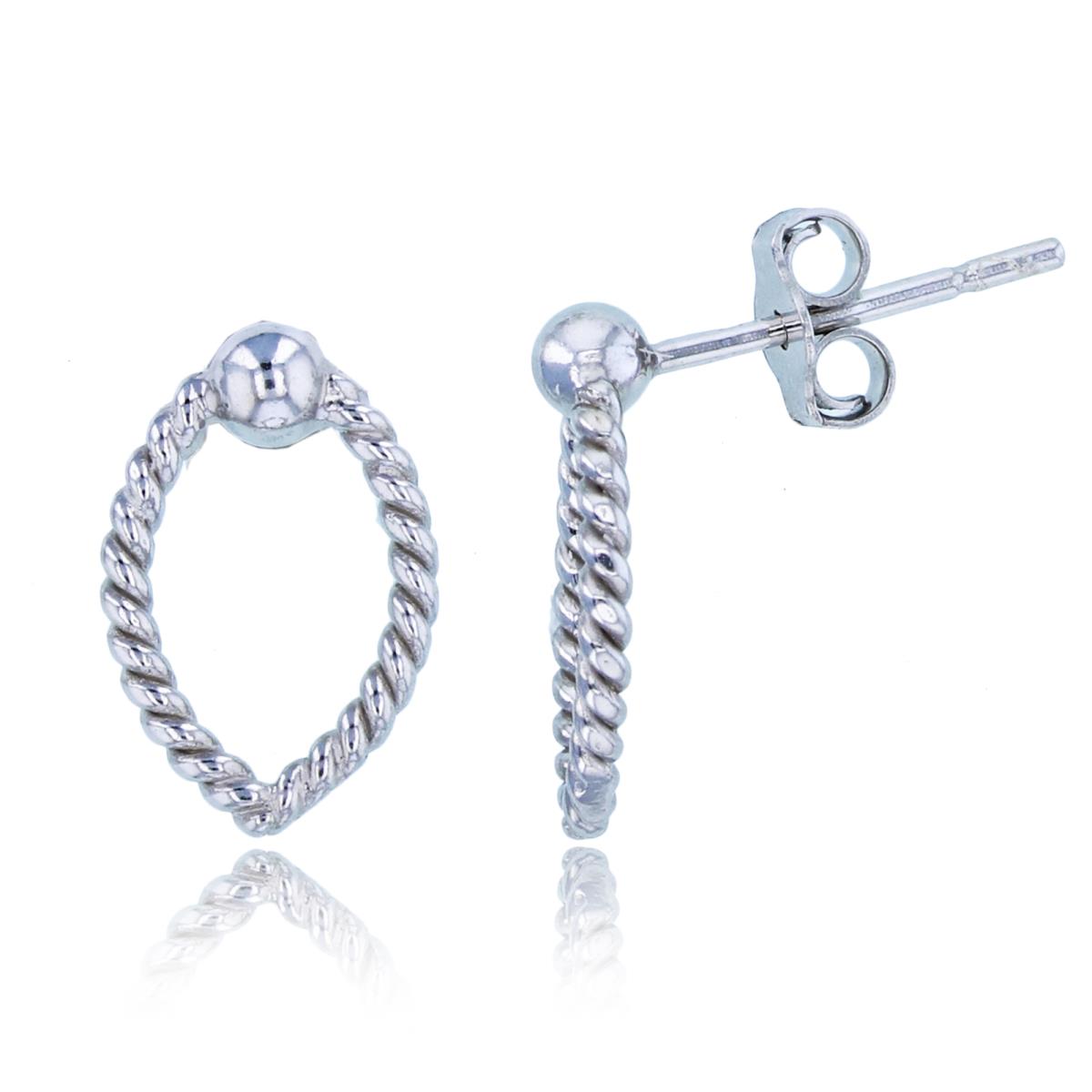 Sterling Silver Rhodium Twisted Open MQ-shape with Bead Studs