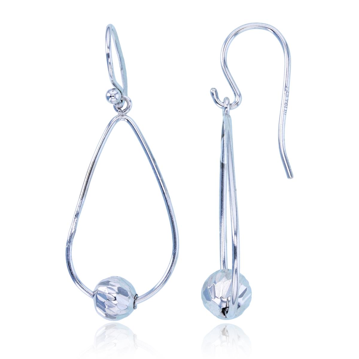 Sterling Silver Rhodium Movable DC Ball PS-Dangling Earrings