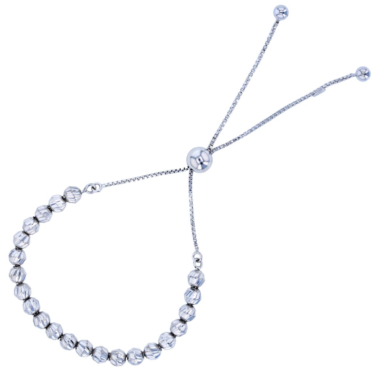 Sterling Silver Rhodium Diamond Cut Beads Adjustable Bolo Bracelet