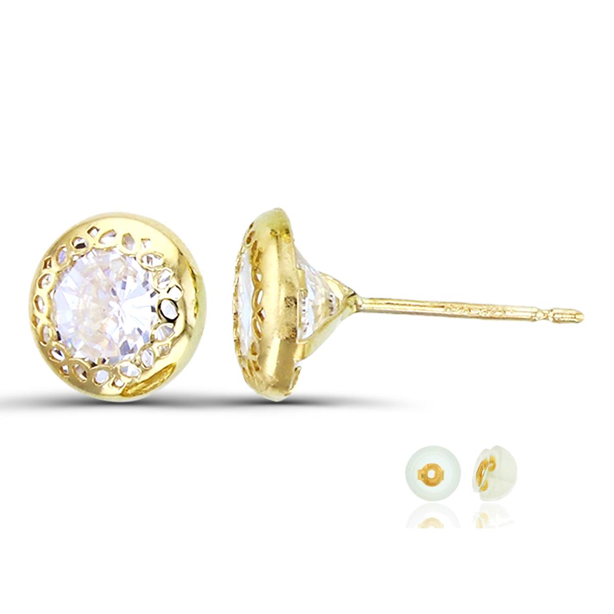10K Yellow Gold 6mm Round Textured Bezel Stud Earring with Silicone Back