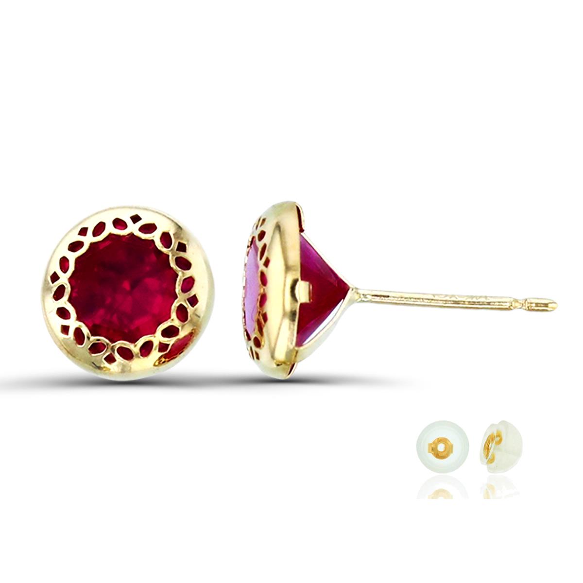 10K Yellow Gold 6mm Ruby Round Textured Bezel Stud Earring with Silicone Back