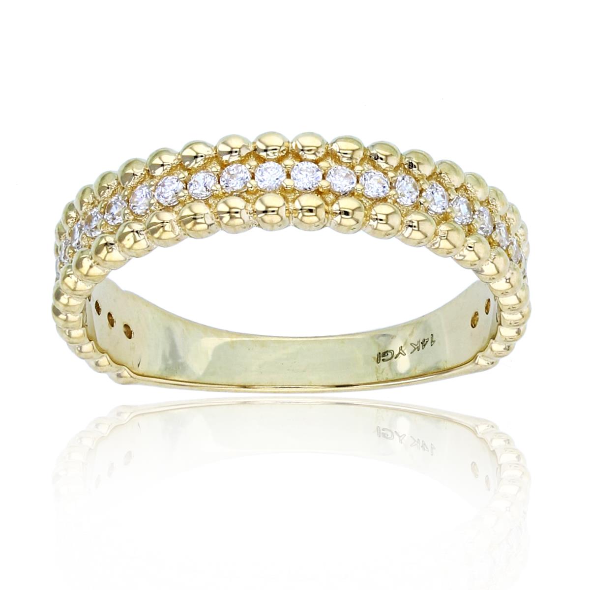 14K Yellow Gold Rnd CZ Row in Center of Beaded Band