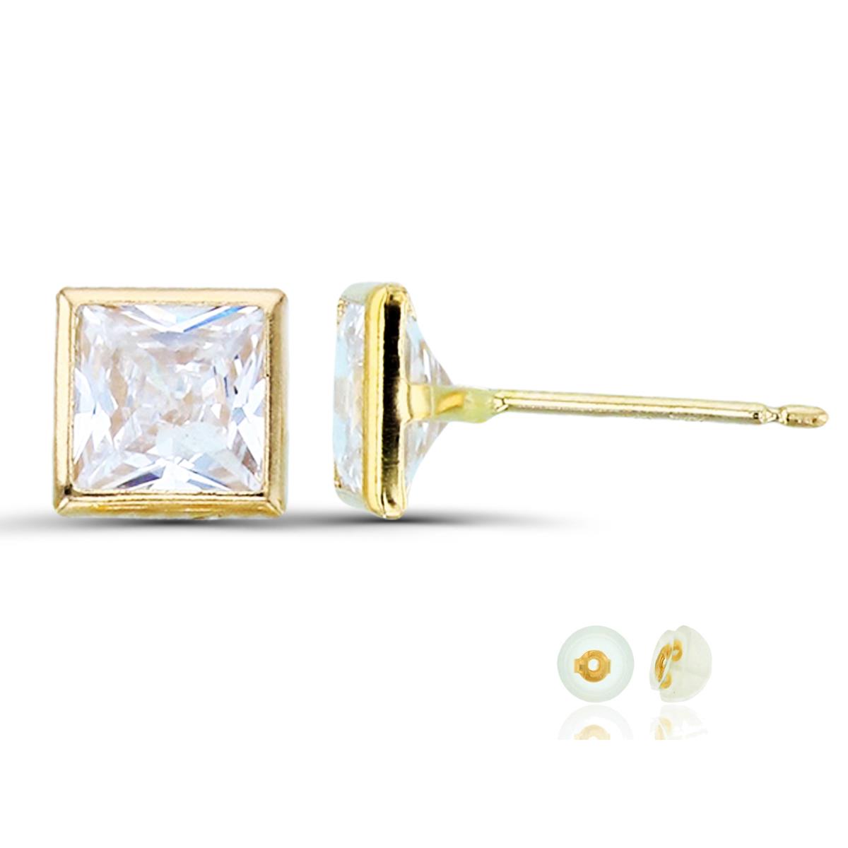 10K Yellow Gold 5mm Square CZ Bezel Stud Earring with Silicone Back