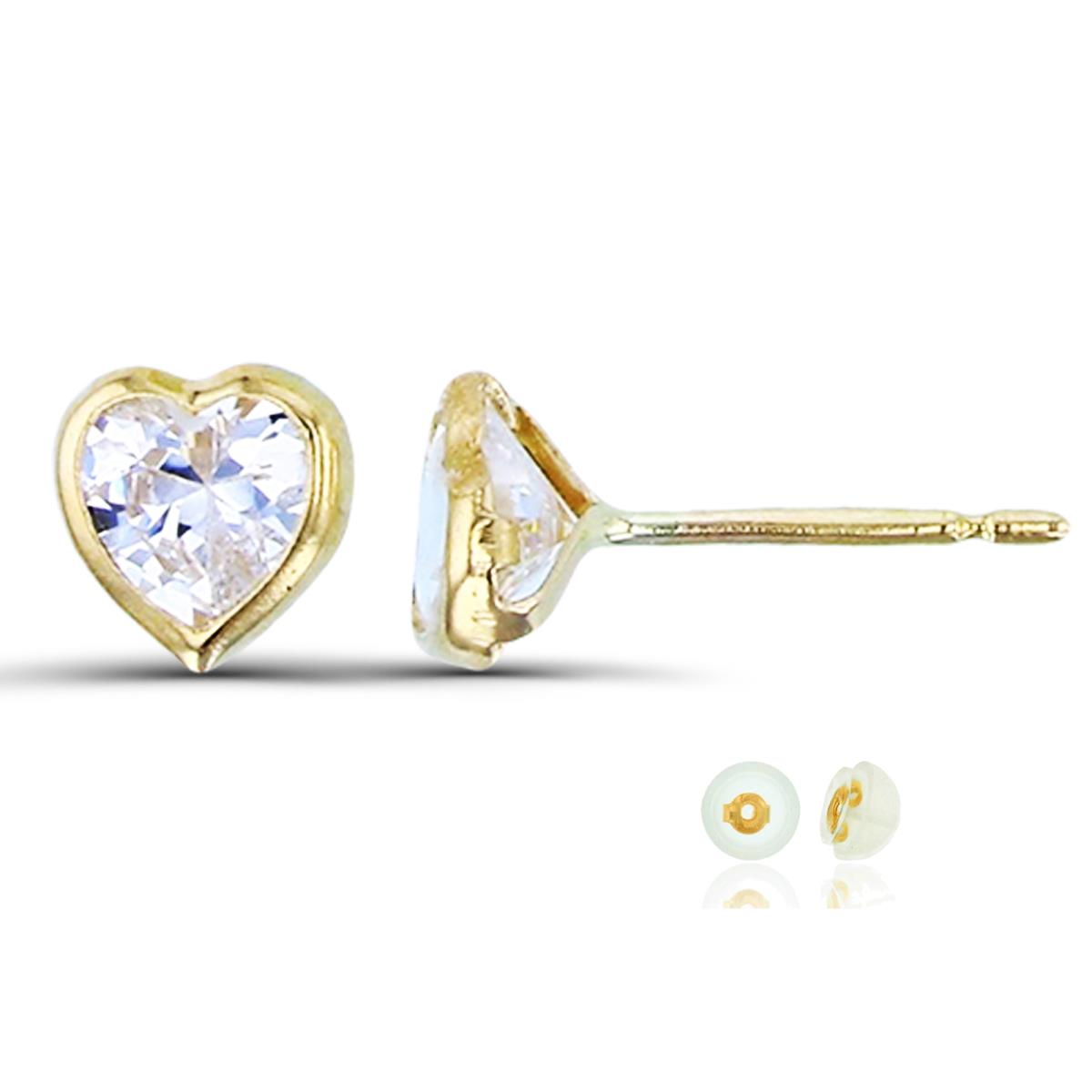 10K Yellow Gold 4mm Heart CZ Bezel Stud Earring with Silicone Back