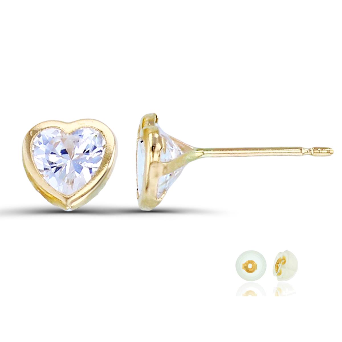 14K Yellow Gold 5mm Heart CZ Stud Earring with Silicone Back