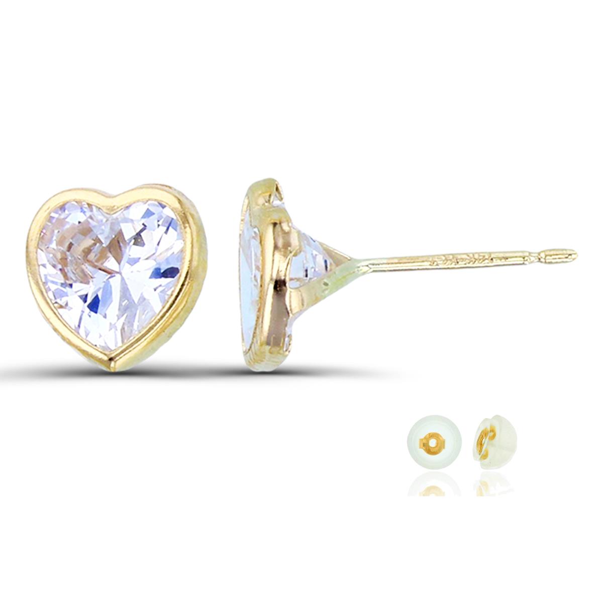 14K Yellow Gold 6mm Heart CZ Bezel Stud Earring with Silicone Back