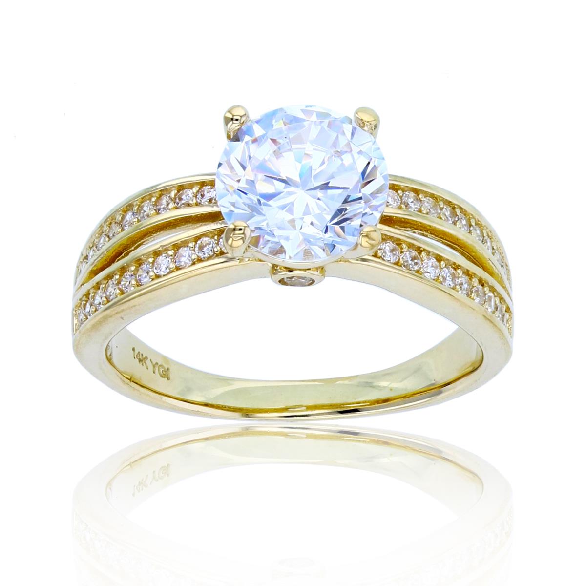 14K Yellow Gold 8mm Rnd CZ Double Channel CZ Row on Side Engagement Ring