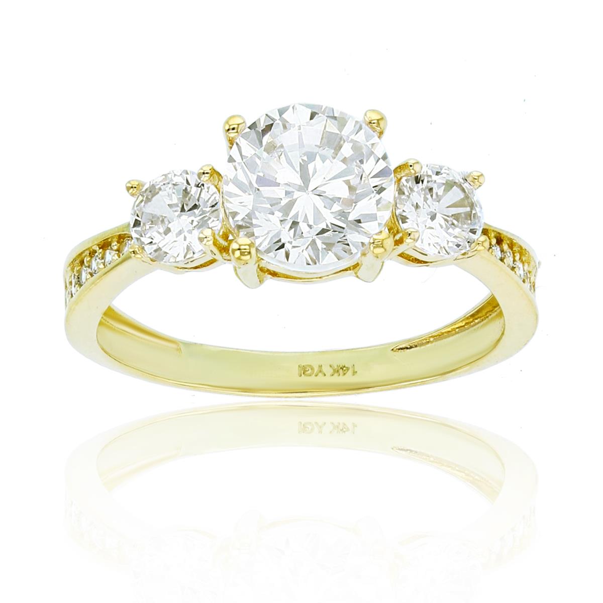 14K Yellow Gold 7mm/4mm Rnd CZ 3-Stones Center Engagement Ring