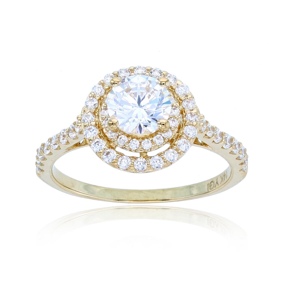 14K Yellow Gold 6mm Rnd CZ Double Halo Engagement Ring