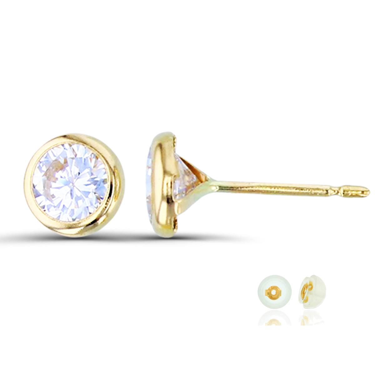 14K Yellow Gold 4mm Round CZ Bezel Stud Earring with Silicone Back