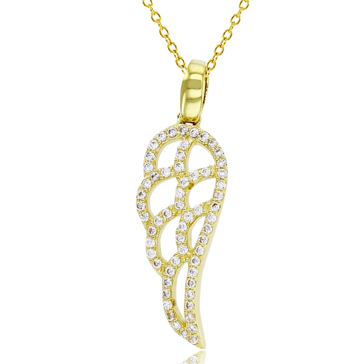 14K Yellow Gold Rnd White CZ Wing 18"Necklace