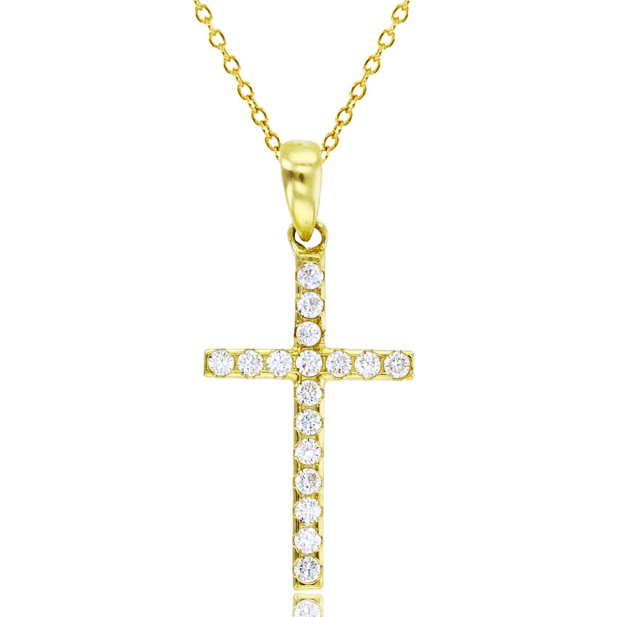 14K Yellow Gold Rnd White CZ Cross 18"Necklace