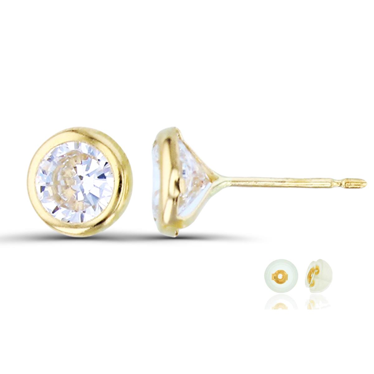 14K Yellow Gold 5mm Round CZ Bezel Stud Earring with Silicone Back