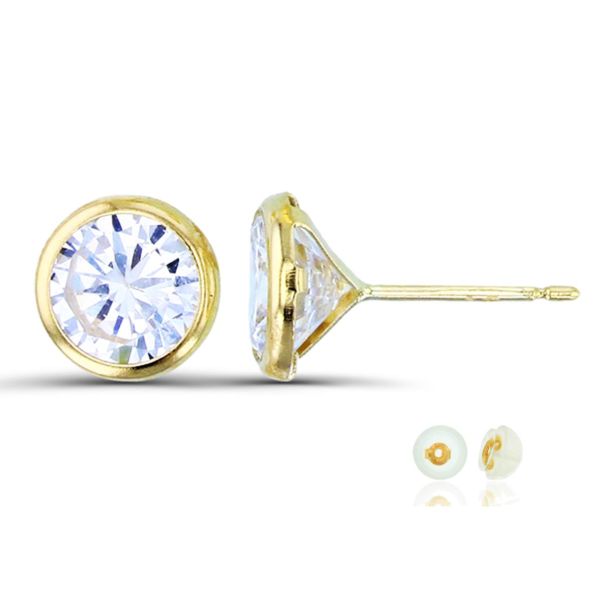 14K Yellow Gold 6mm Round CZ Bezel Stud Earring with Silicone Back