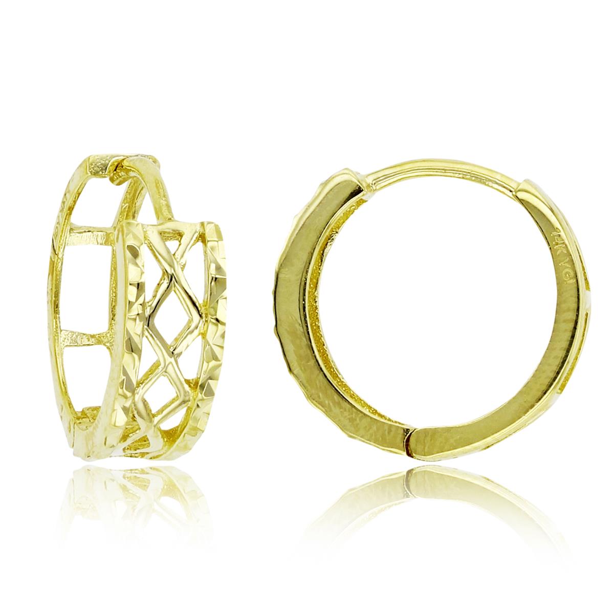 10K Yellow Gold Diamond Cut 13.5X4.5mm Hoop Earrings