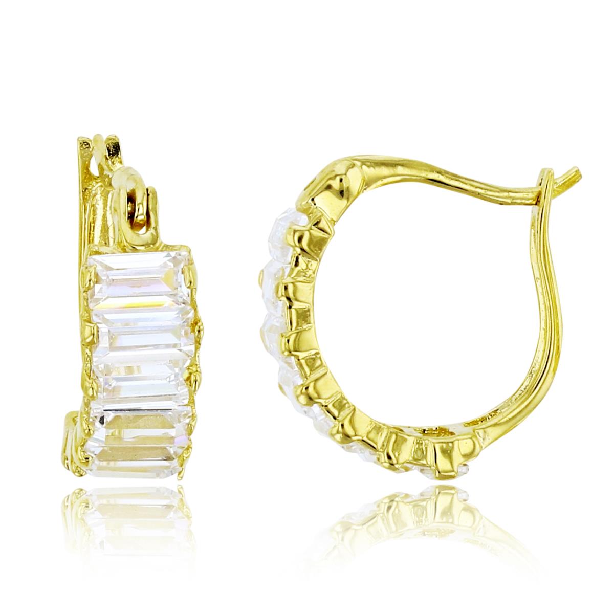 10K Yellow Gold Bagutte CZ Latchback Huggie Earring