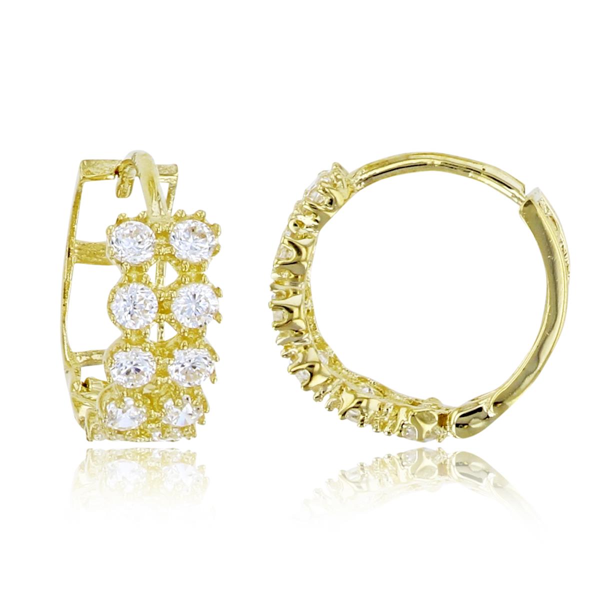 10K Yellow Gold Pave Round CZ 12X4mm Hoop Earring