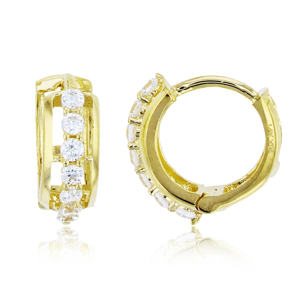 14K Yellow Gold 10x4mm Polished 1-Row CZ Huggie Earring