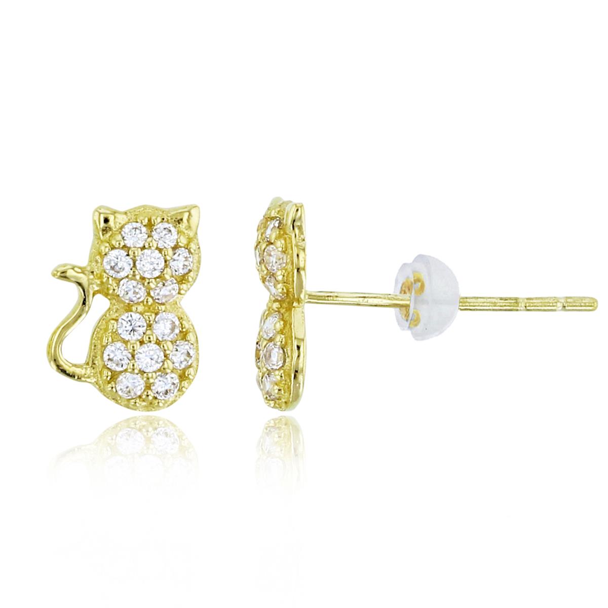 14K Yellow Gold Rnd CZ Pave Kitten Studs with Silicon Backs