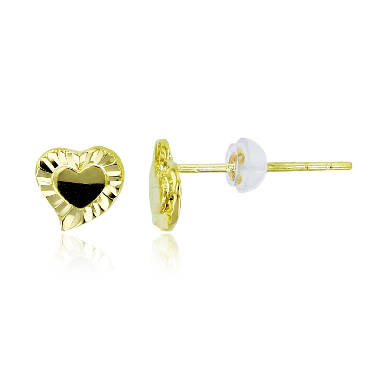 14K Yellow Gold Diamond Cut Heart Studs with Silicon Backs
