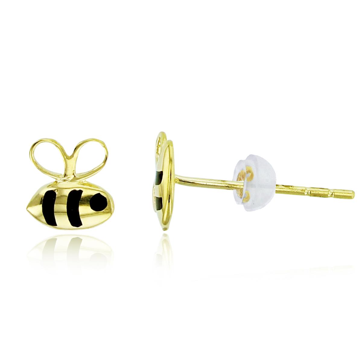 14K Yellow Gold Black Enamel 5.5mm Bee Studs with Silicon Backs