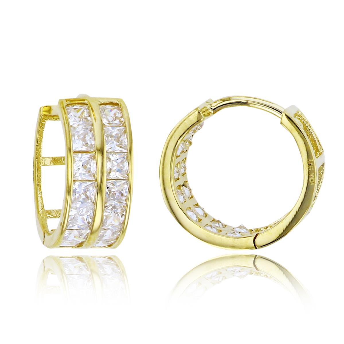 14K Yellow Gold 2-Row Princess Cut CZ Huggie Earring