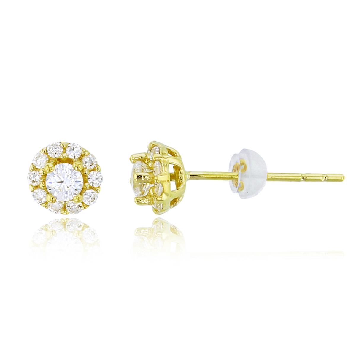 14K Yellow Gold 2.5mm Rnd CZ Center Halo Studs with Silicon Backs