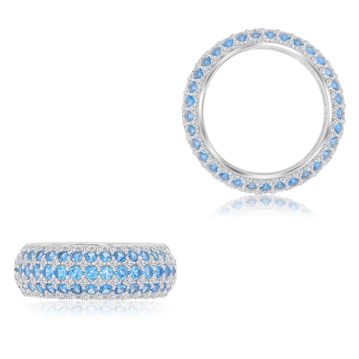Sterling Silver Rhodium Rnd White & #119 Blue CZ Eternity Band 