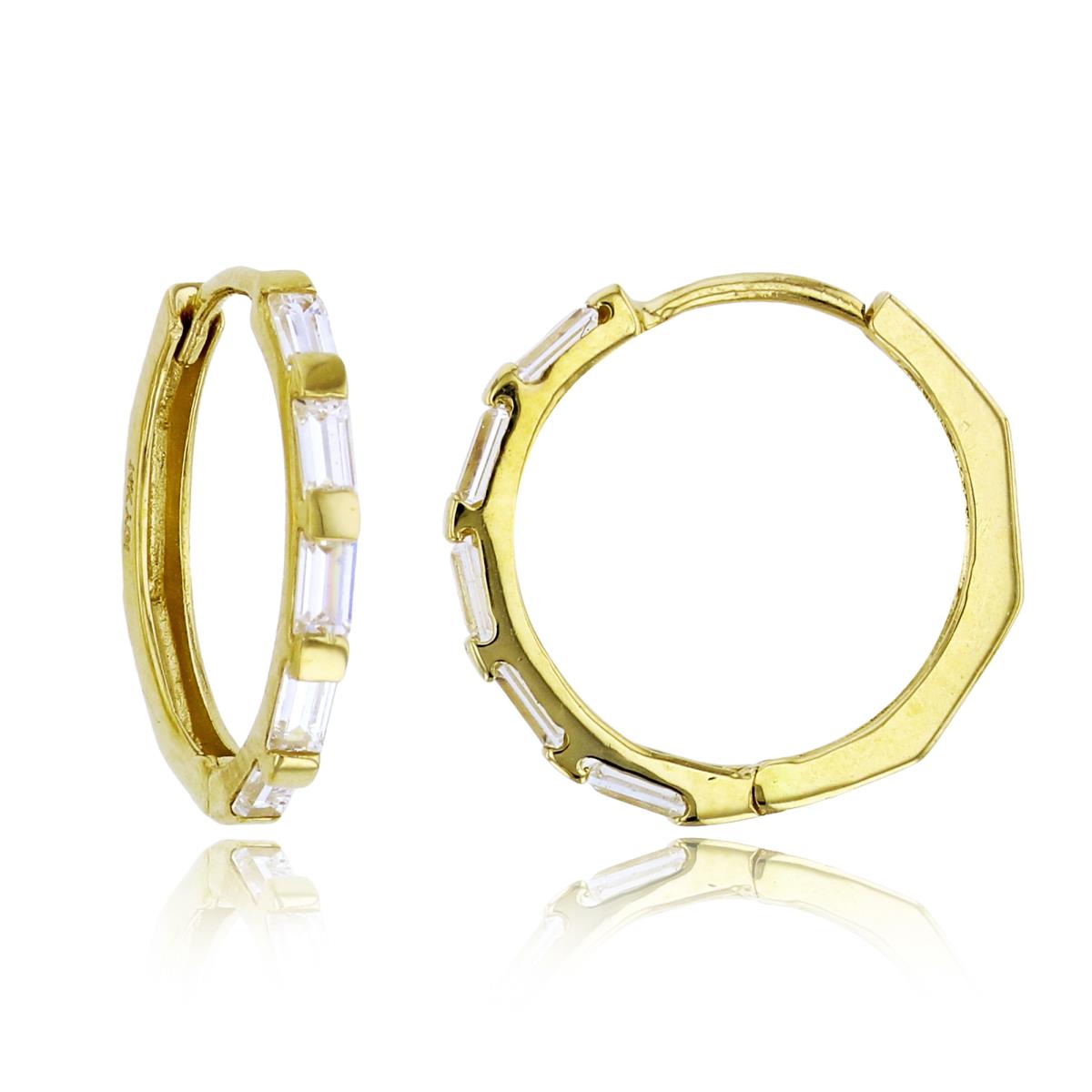 10K Yellow Gold Baguette CZ 1-Row Hoop Earring