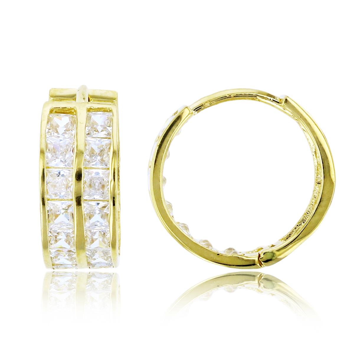 14K Yellow Gold 2.20mm Square CZ 2-Row Huggie Earring