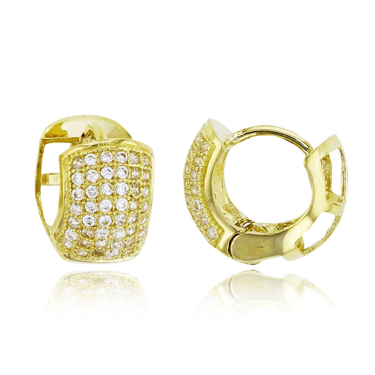 14K Yellow Gold 10x7mm Micropave Puffy Huggie Earring