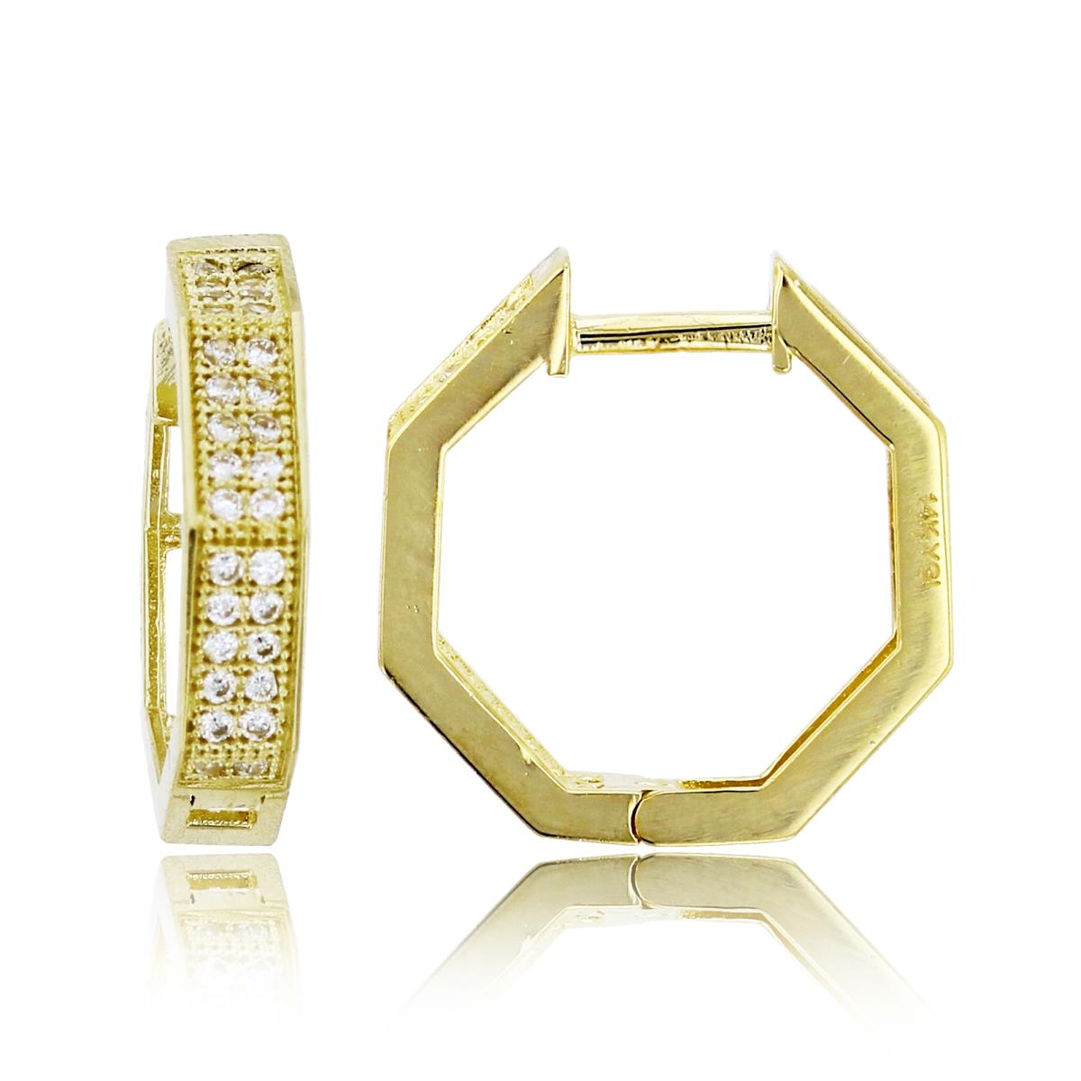 14K Yellow Gold Paved Octagon Hoop Earring