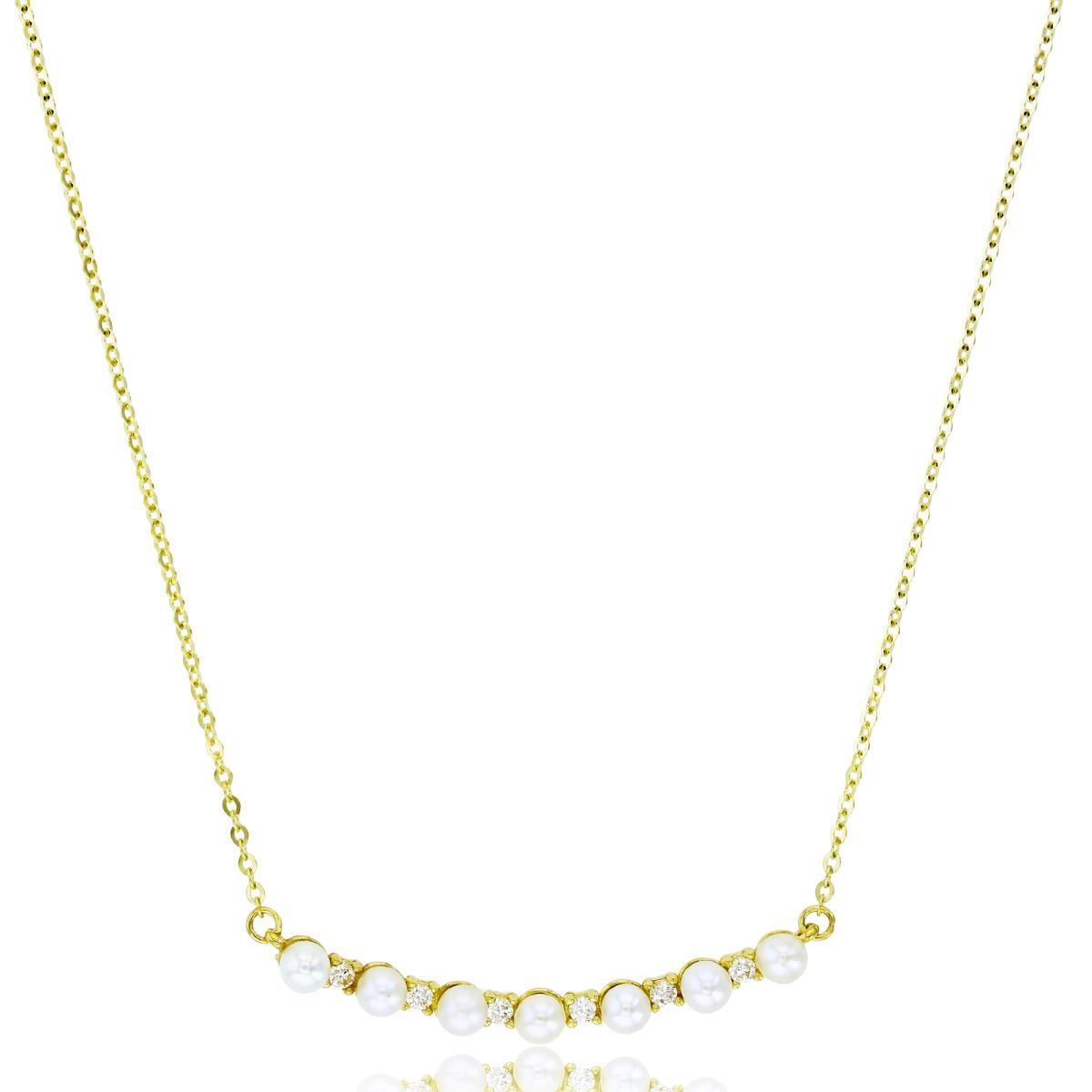 10K Yellow Gold Alternate 3mm Rnd Pearl & White CZ 17+1" Smile Necklace