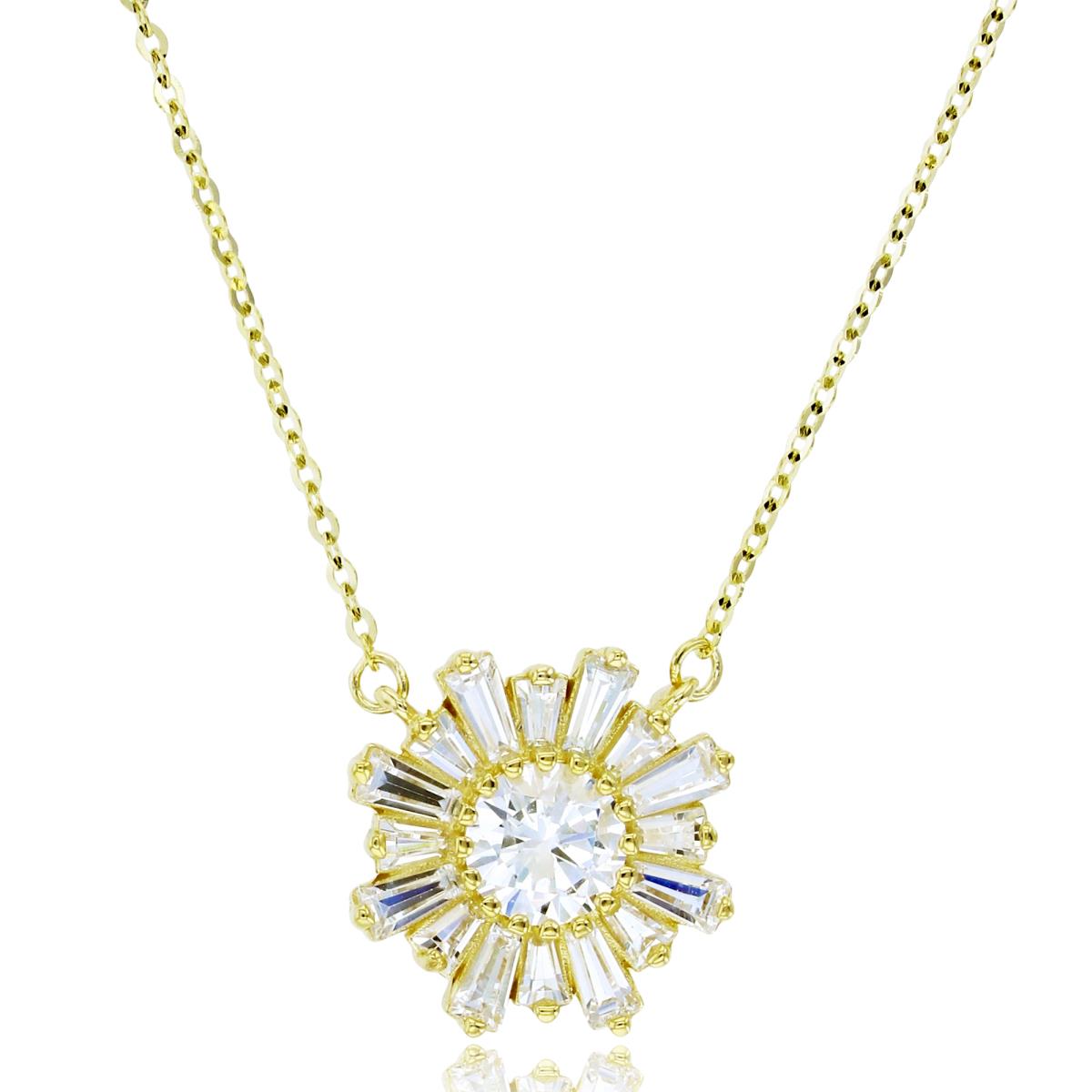 14K Yellow Gold 5.25mm Rnd CZ Basket Center & TB CZ Flower 17+1"Necklace