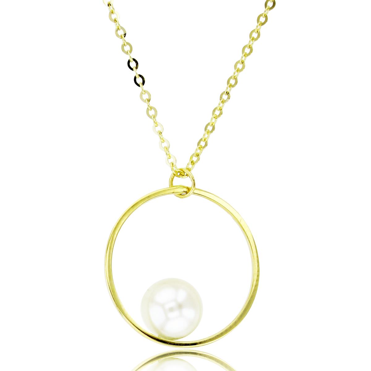 14K Yellow Gold 6mm Rnd Pearl in Open Circle 17+1"Necklace