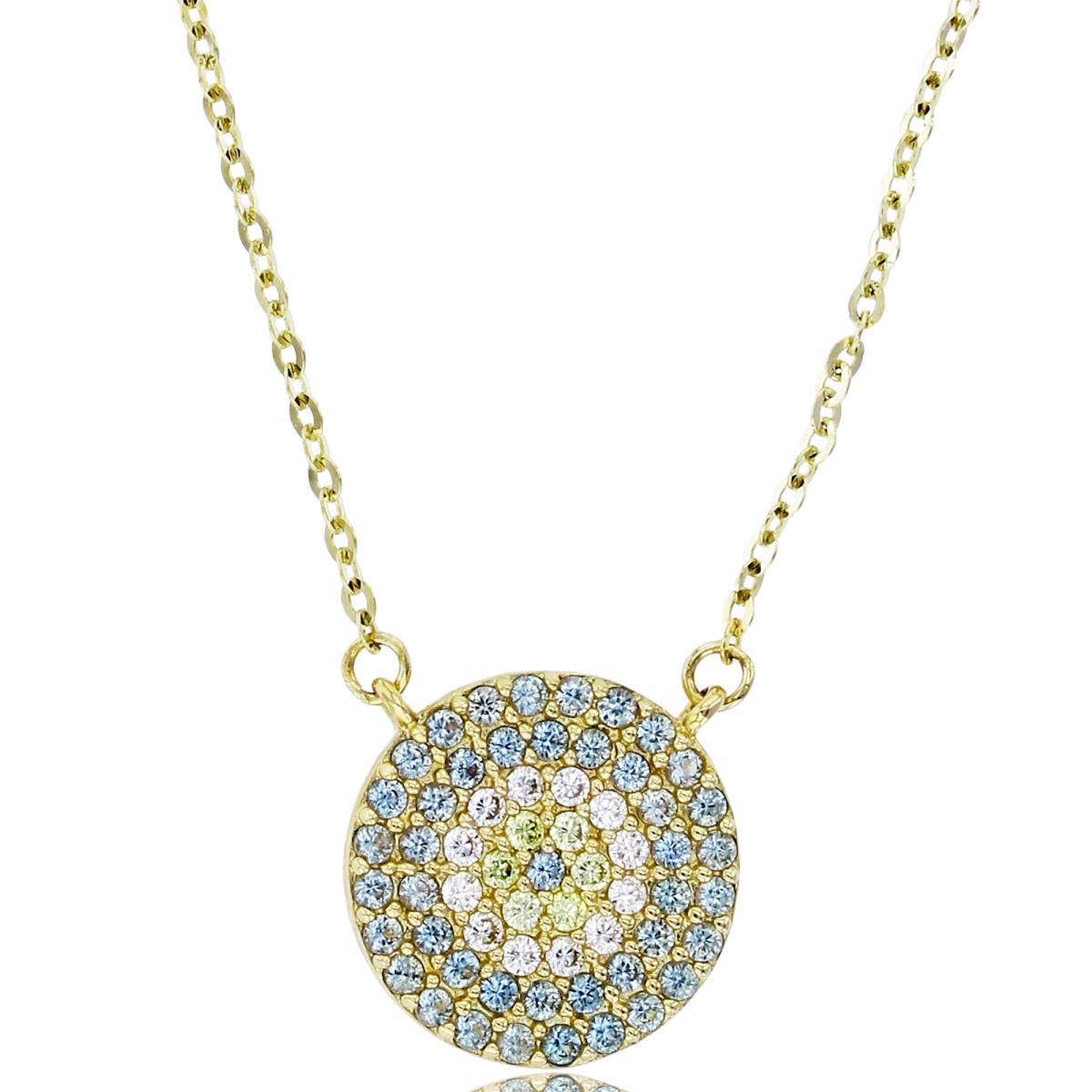 10K Yellow Gold Rnd Multicolor CZ Micropave Circle 17+1"Necklace