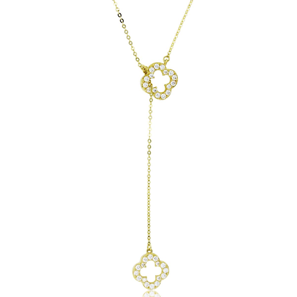 14K Yellow Gold Rnd CZ Double Open Clovers Dangling 17+1"Necklace