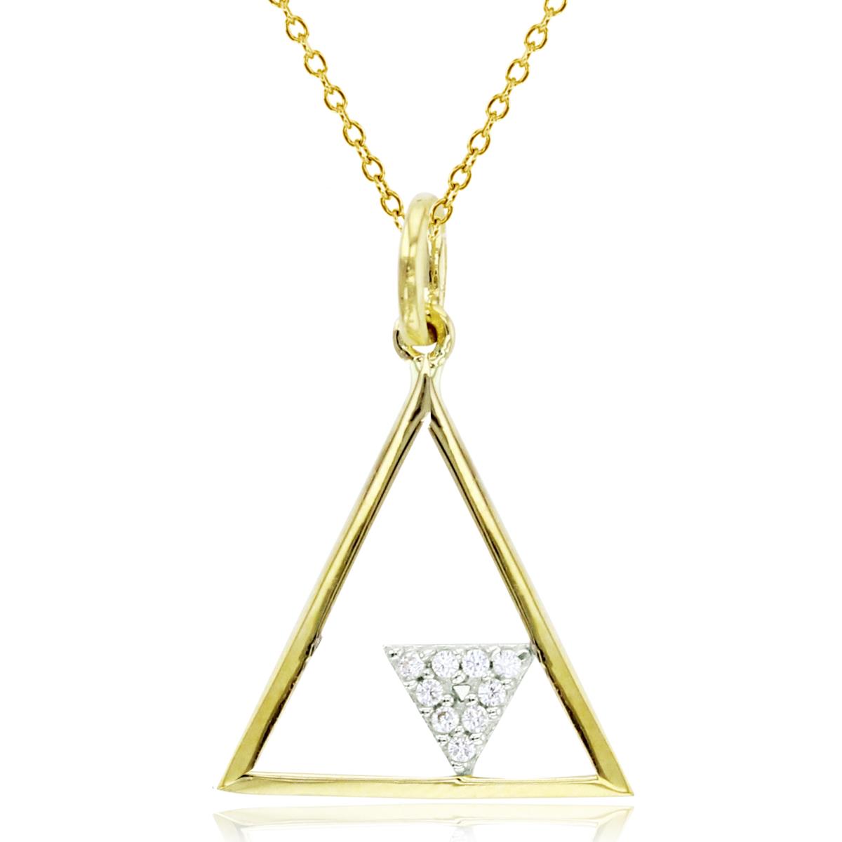 14K Yellow Gold Rnd CZ Trill in Open Triangle 18"Necklace