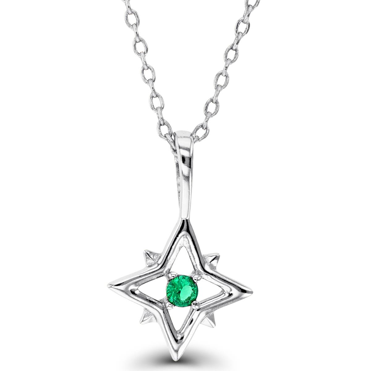 Sterling Silver Rhodium 2.5mm Nano Emerald CZ Star 16+2"Necklace
