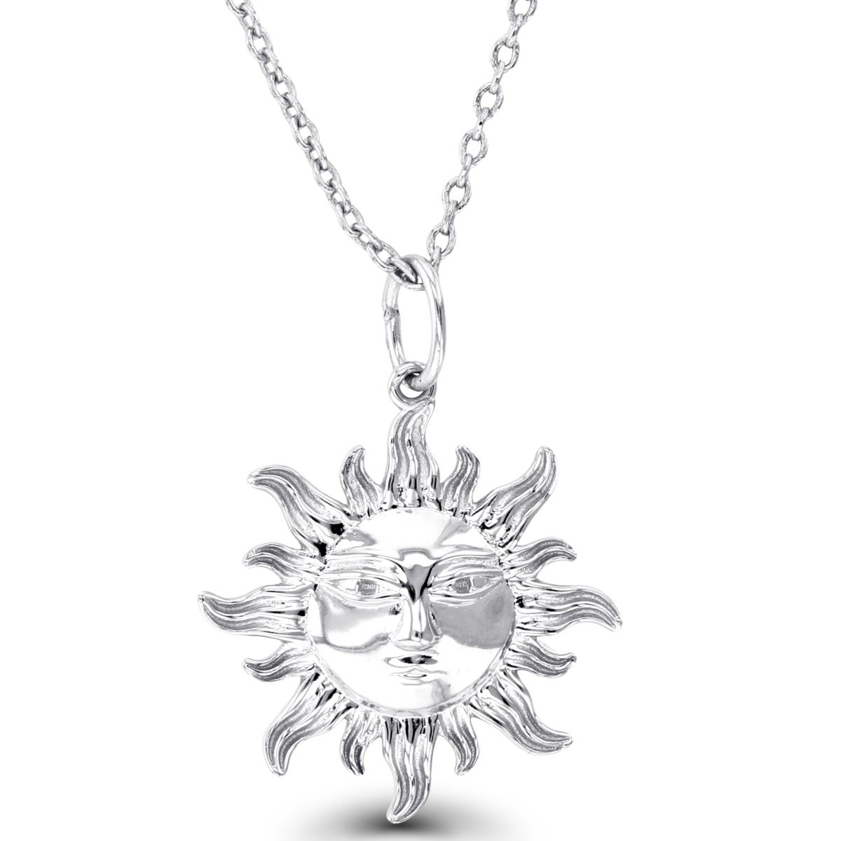 Sterling Silver Rhodium Polish & Textured Sun 16+2"Necklace