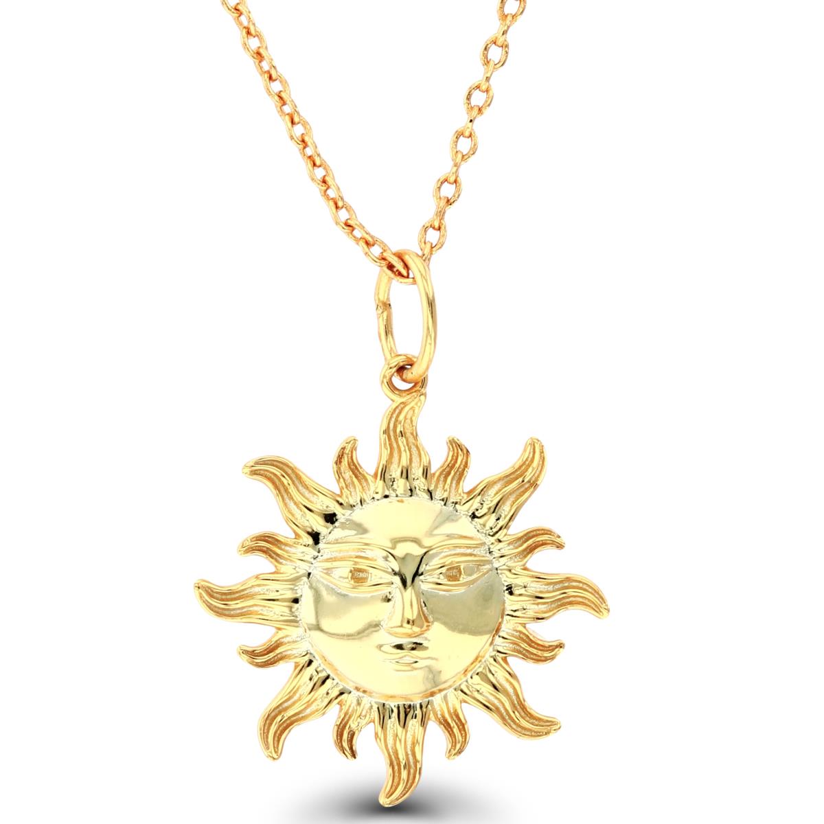 Sterling Silver Yellow Polish & Textured Sun 16+2"Necklace