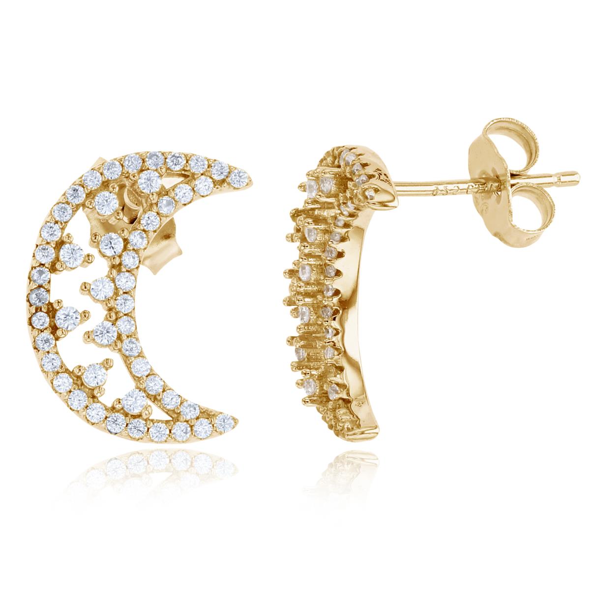 Sterling Silver+1Micron Yellow Gold Rnd CZ Scattered Moon Studs