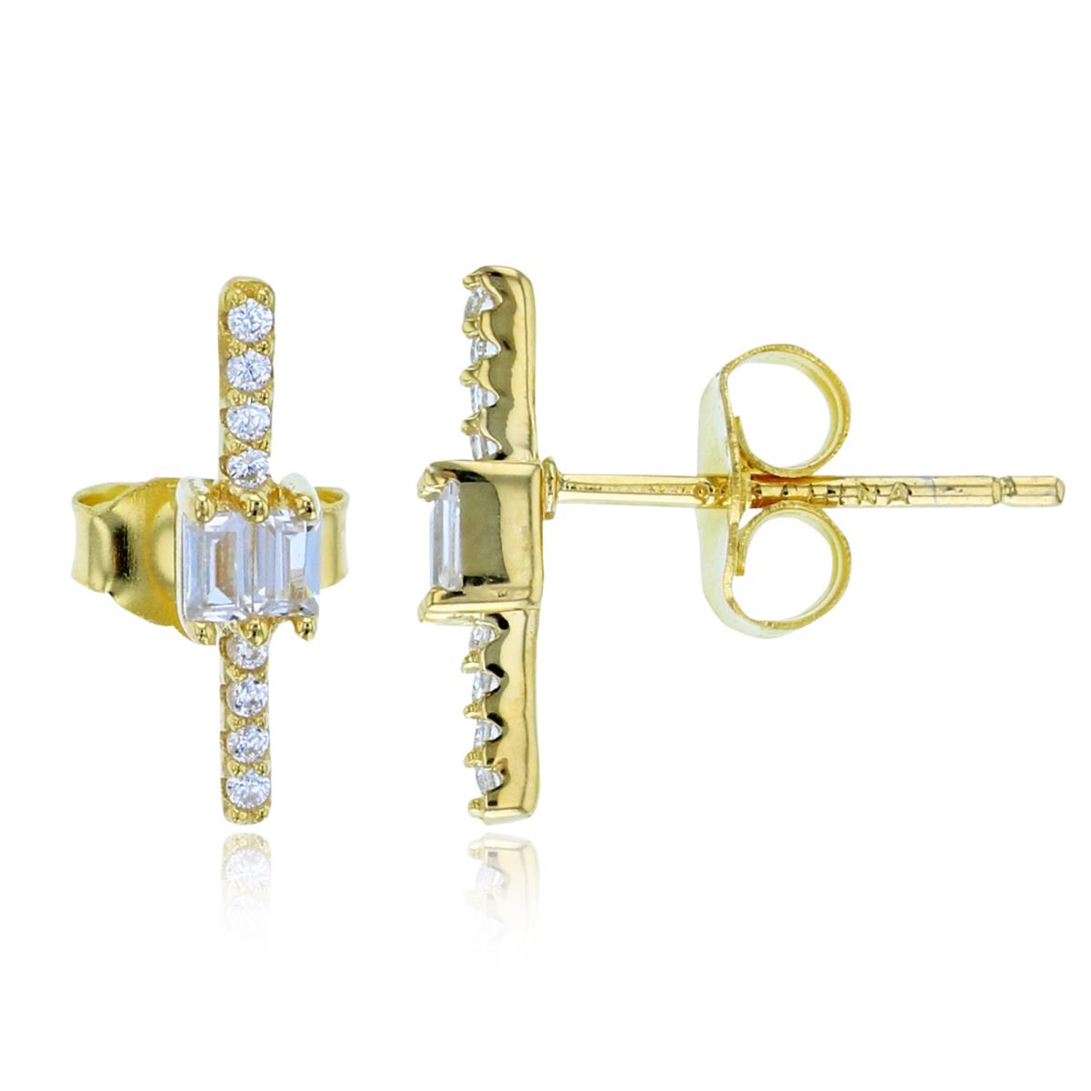 Sterling Silver+1Micron Yellow Gold SB & Rnd CZ Vertical Studs